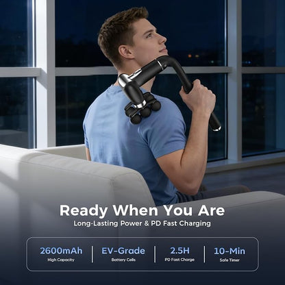6-Head Massage Gun with Extension Handle | Deep Tissue Percussion Massager for Neck, Shoulder, Back & Legs