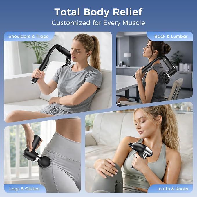 6-Head Massage Gun with Extension Handle | Deep Tissue Percussion Massager for Neck, Shoulder, Back & Legs