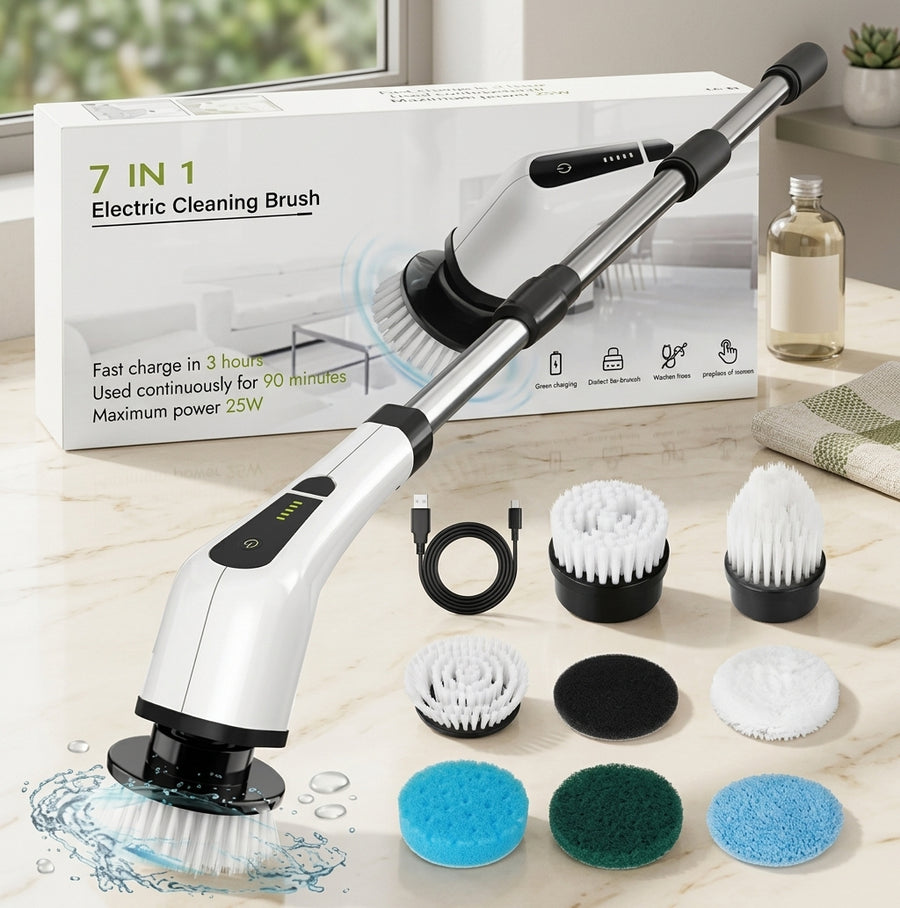 25W Cordless Electric Spin Scrubber – 7 Attachments for Deep Cleaning