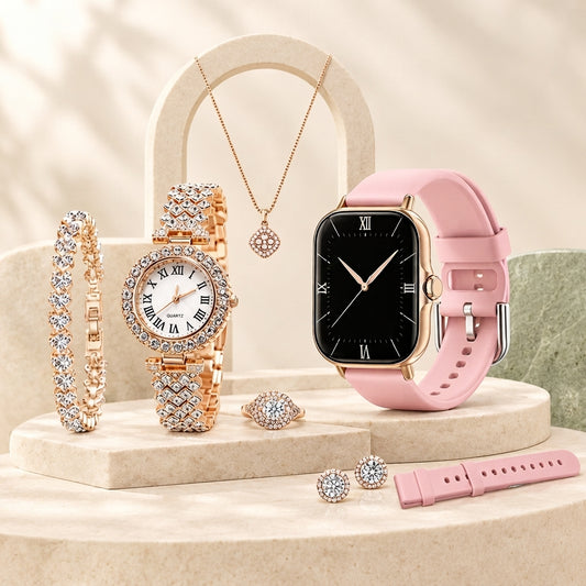 A58 Plus Smartwatch & Luxury Fashion Jewelry Combo Box Set