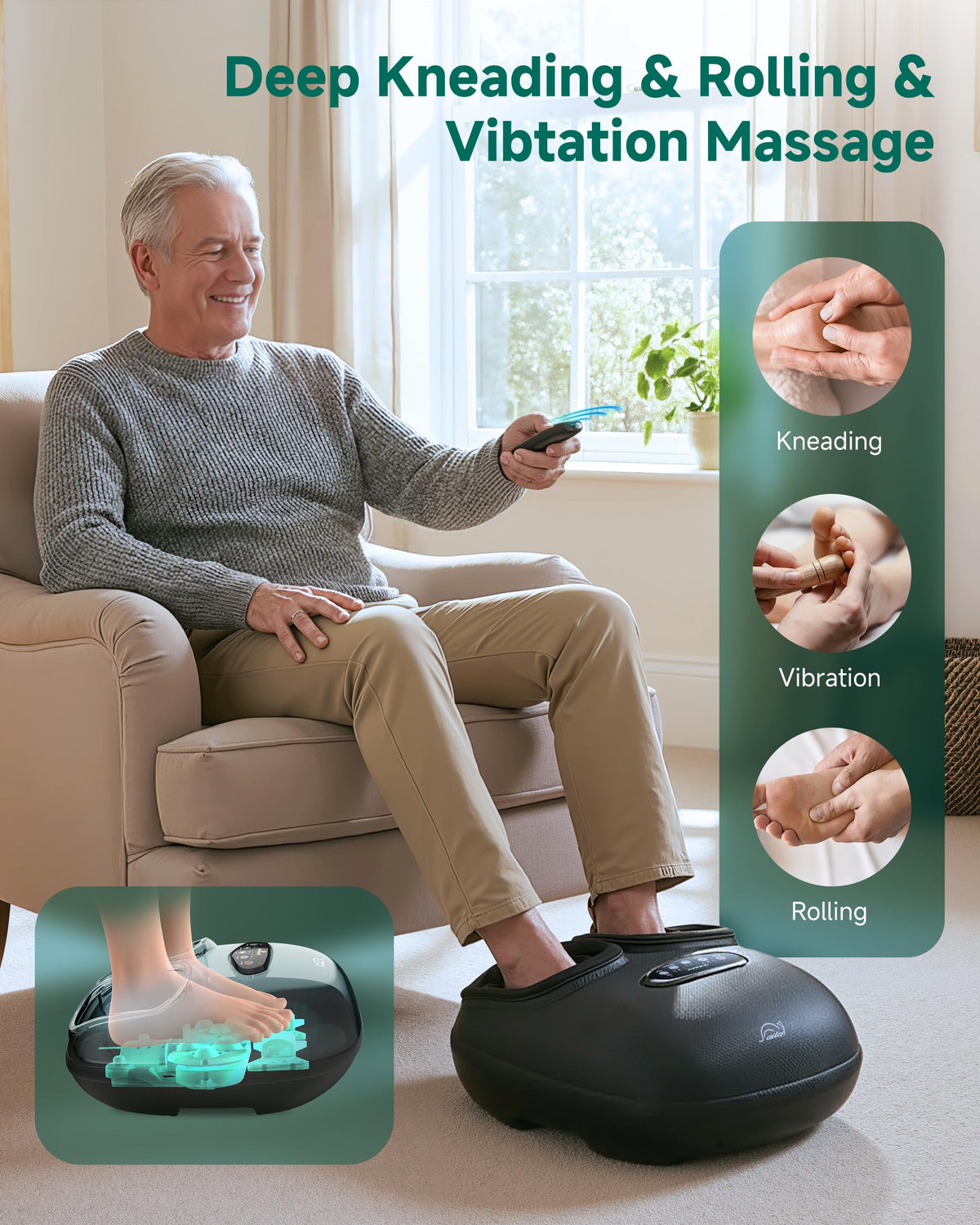 4D Foot Massager Machine with 360° Air Compression & Heat Therapy | Electric Foot & Leg Massager