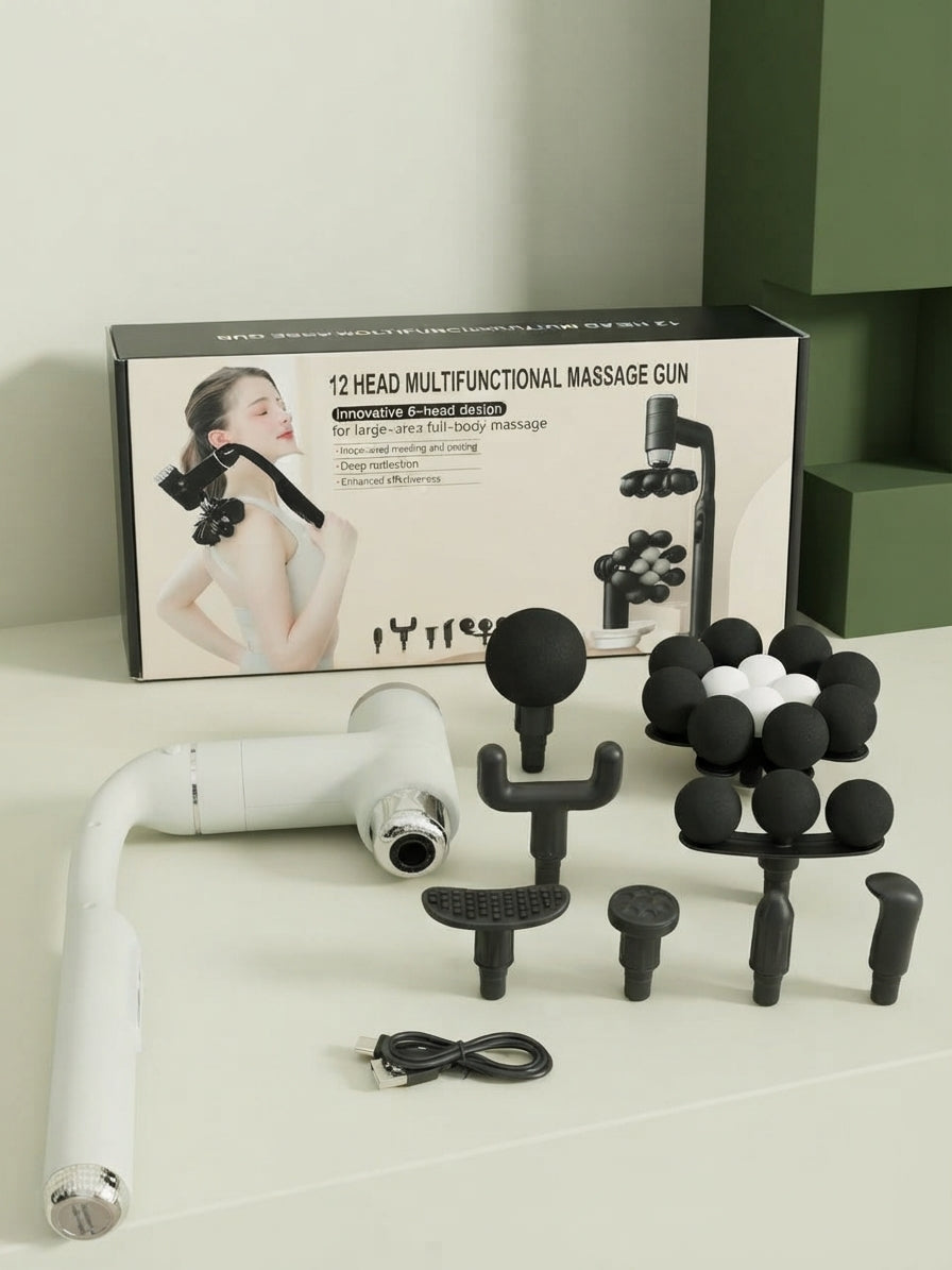 6-Head Massage Gun with Extension Handle | Deep Tissue Percussion Massager for Neck, Shoulder, Back & Legs