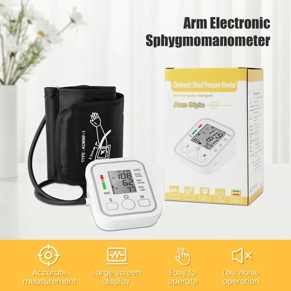 Automatic Upper Arm Blood Pressure Monitor with Digital LCD Display