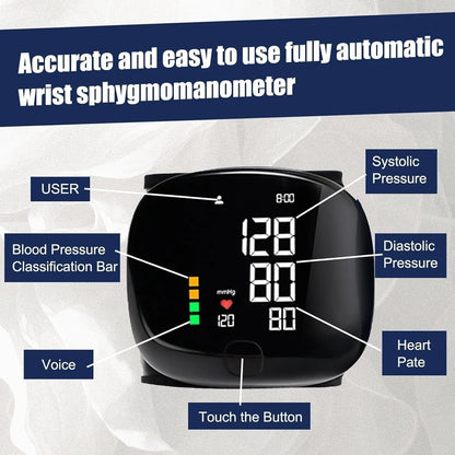 Rechargeable Wrist Blood Pressure Monitor – Digital LED Display with Memory