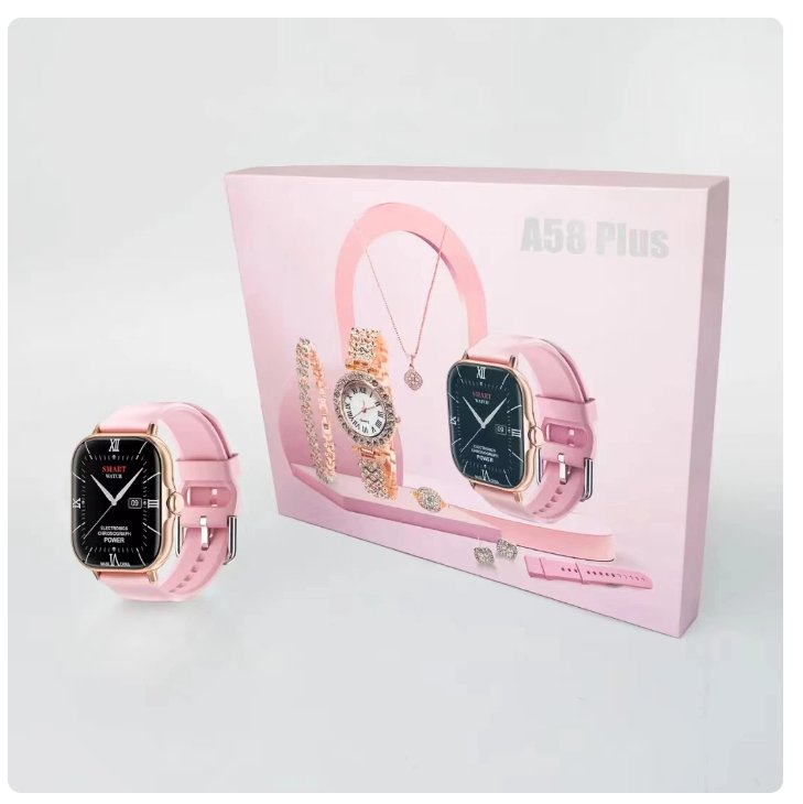 A58 Plus Smartwatch & Luxury Fashion Jewelry Combo Box Set
