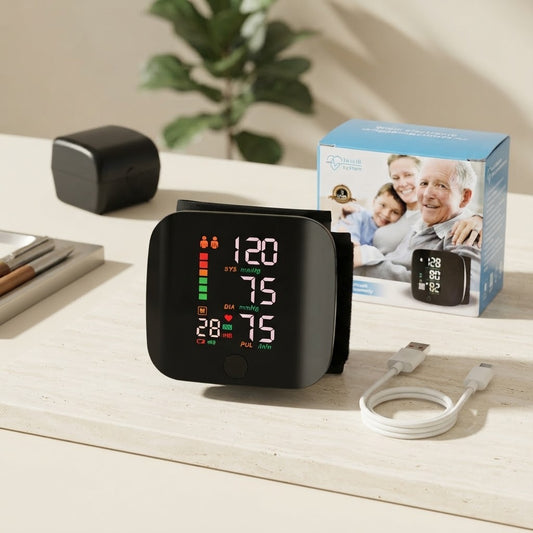 Rechargeable Wrist Blood Pressure Monitor – Digital LED Display with Memory