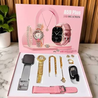 A58 Plus Smartwatch & Luxury Fashion Jewelry Combo Box Set