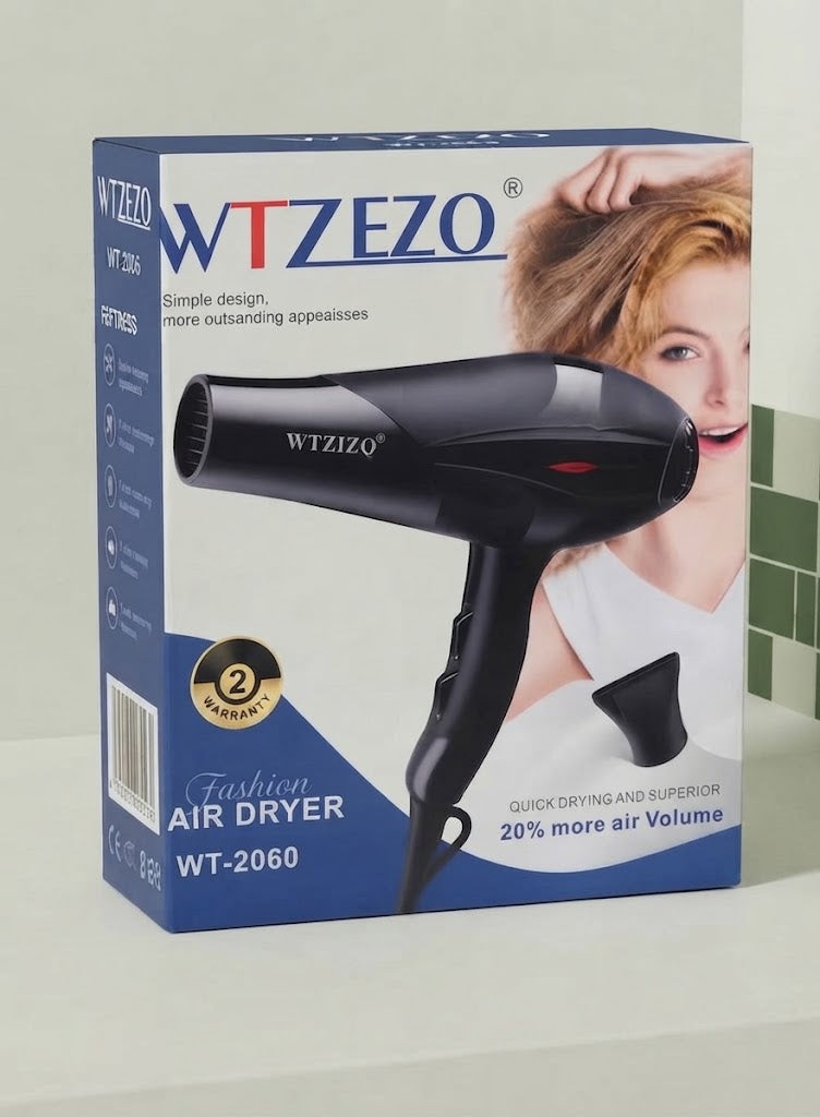 WTZEZO Hair Dryer WT-2060 – Fast Drying with Concentrator Nozzle | Black